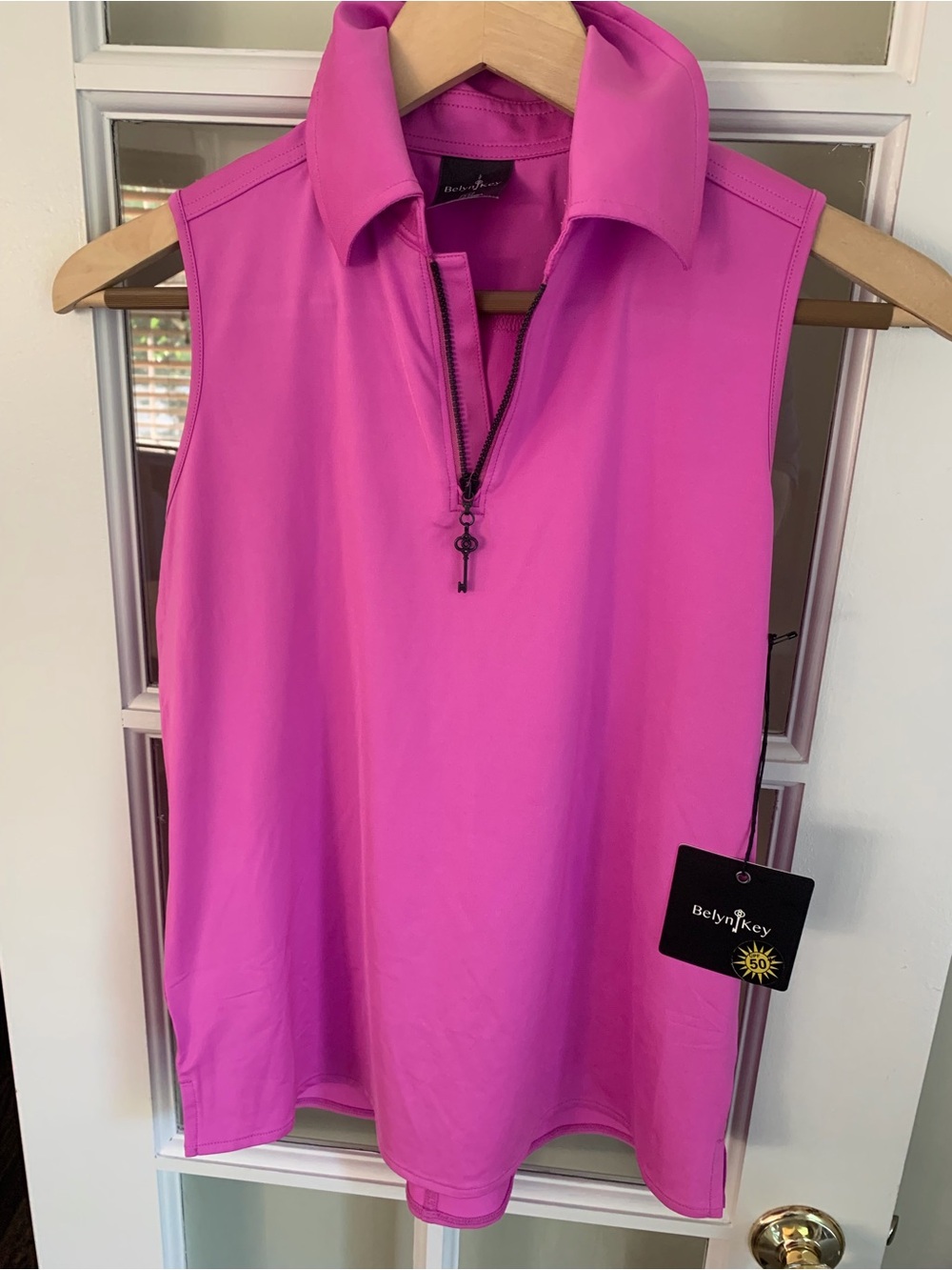 Belyn Key Sleeveless Polo Tank Top in Hot Pink with Key-Zip Charm